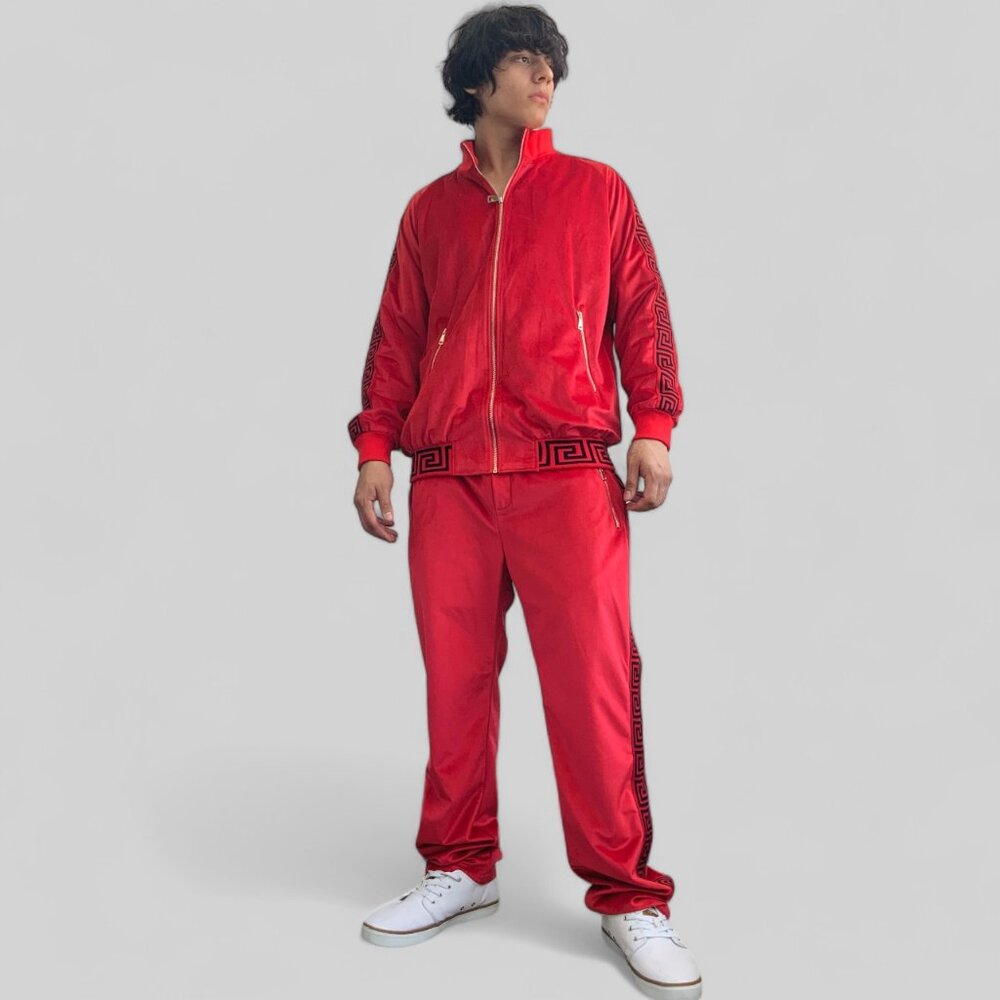 Men's Manzini Red | Black Velvet Casual Tracksuits NWT